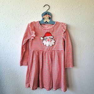 Red and White Stripe Santa Ruffle Dress, size 5